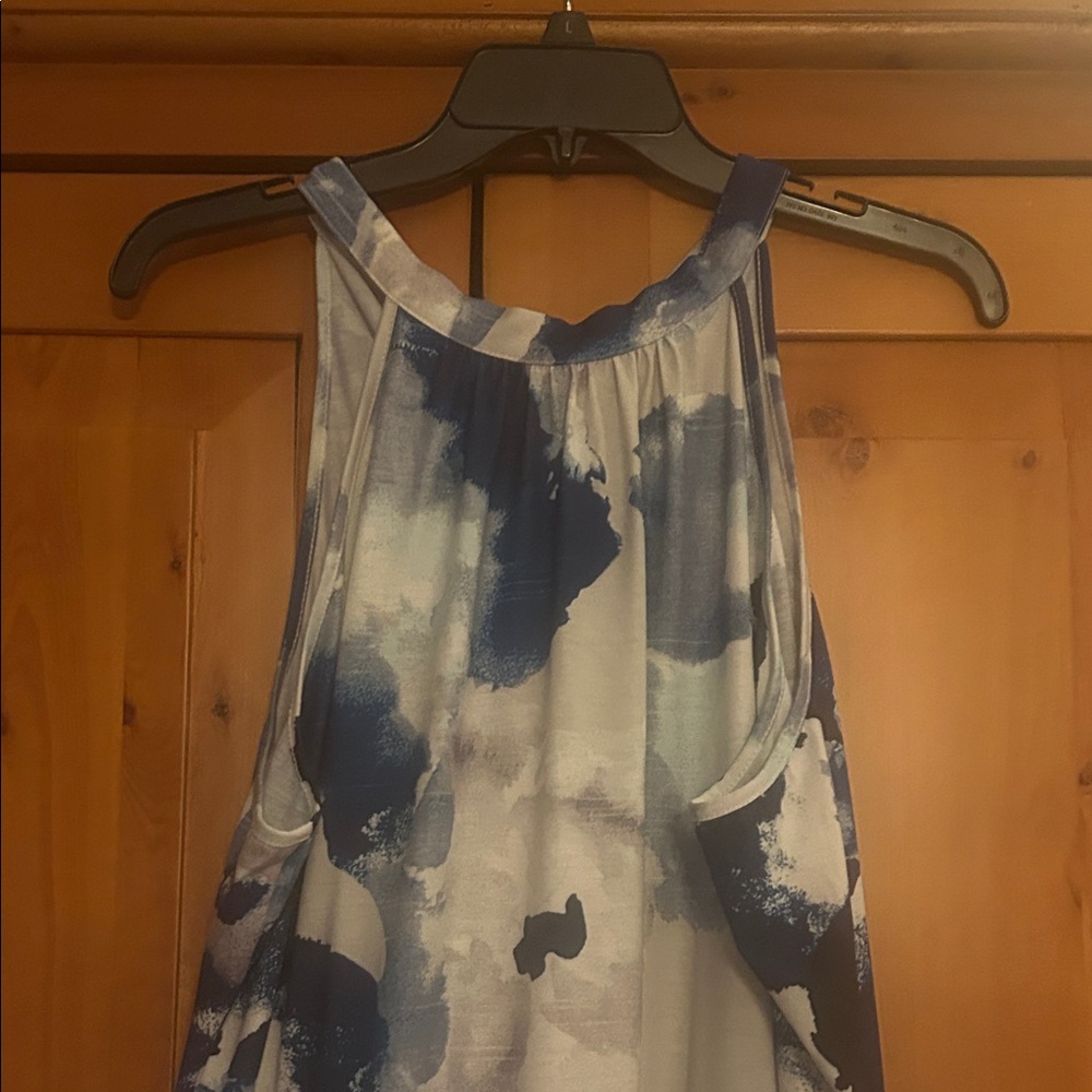 Sleeveless Maxi Dress in Blue Ink Wash Print